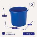 HOMZ 2-Pack Utility Tub, Large Plastic Storage Bucket with Rope Handles, 17 Gallon, Blue - Portable Indoor and Outdoor Buckets for Kitchen, Laundry, Garden, Bathroom, and Garage Organization