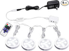 AIBOO Linkable LED Under Cabinet Lights 12V Slim Aluminum Dimmable Puck Lights with RF Remote Control & ETL Listed Power Adapter for Accent Display Lighting (4 Lights,Daylight White)