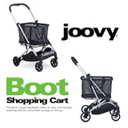Joovy Boot Shopping Cart Featuring 70 lbs Total Weight Capacity, Stylish Removable Tote, Swivel Tires for Easy Steering, One-Handed Compact Fold, and One-Step Parking Brake (Silver Frame)