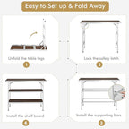 COSTWAY Folding Picnic Table, Portable Camping Table with Carry Bag, Lightweight Aluminum Food Prep Station with 2 Shelves, Quick Set-up, BBQ, Party, Backyard