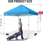 CROWN SHADES 8x8 Pop Up Canopy, Patented Center Lock One Push Instant Popup Outdoor Canopy Tent, Newly Designed Storage Bag, 8 Stakes, 4 Ropes, Silver-Coated Sky Blue