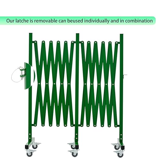 GYMTIME Industrial Expandable Metal Barricade, 16 Feet, Green, Folding Security Gate Safety Barrier with Casters, Flexible Mobile Barrier Gate, Adjustable Traffic Fence
