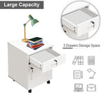 File Cabinet with Lock and Drawer, Mobile Under Desk Storage Cabinet with 360° Swivel Wheels, Wooden Filing Cabinet File Organizer for Legal/Letter/A4 Documents, Home Office Filing Cart (White)