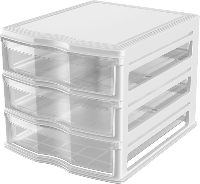 Life Story 3 Drawer Stackable Shelf Organizer Plastic Storage Drawers for Bathroom Storage, Make Up, Or Pantry Organization, White (2 Pack)