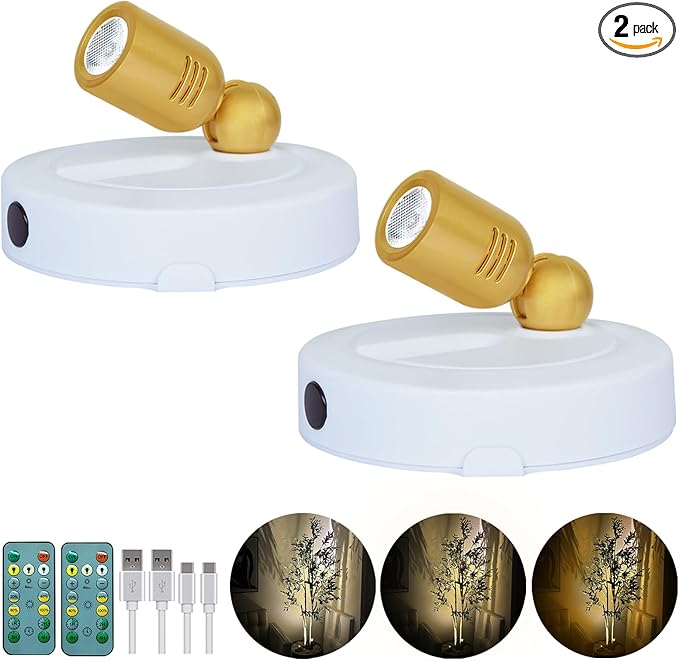 Rechargeable LED Spotlight, Indoor Battery Operated Spotlights with Remote, 3 Lighting Modes Up Lights for Plants, Dimmable Timer Picture Lights for Wall Art Painting Tree Spotlight