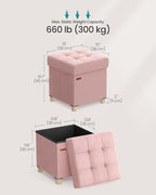 SONGMICS Small Storage Ottoman, Folding Ottoman Cube, 15 x 15 x 15.7 Inches, Footstool, Footrest, 9.8 Gal. (37 L), Velvet Surface, for Bedroom, Living Room, Dorm, Jelly Pink ULSF0516R01