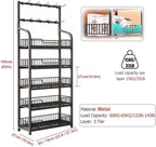 5 Tier Snack Rack Display Stand, Black Chip Rack Display Stand, Candy Display Rack with Hooks, Metal Retail Display Shelves for Store, Kitchen and Office