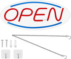 LED Open Sign 13.8"x5.9" for Shop/Bar/Salon Window/Door, Neon Open Sign, Colorful Strip, USB Powered, Transparent Backboard, Hooks/Screws/Chain
