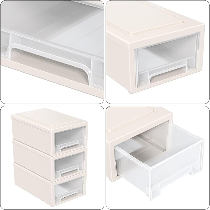 Oymlclivisa Small Stackable Desktop Drawers Unit, Plastic Storage Drawer, 3 Packs