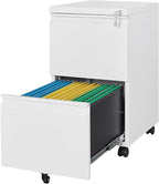 Rolling File Cabinet with Lock, 2 Drawer Metal Mobile Office Filing Cabinet Under Desk for Legal/Letter Size(Assembly Required)