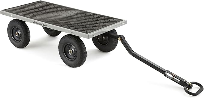 Gorilla Carts Steel Utility Cart, 7 Cu Ft Bed, 1000 lb Load Capacity, Gray – Towable Heavy-Duty Outdoor Hauling Wagon with Removable Side Panels for Yard, Lawn, Garden or Landscaping
