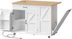 HOOBRO Kitchen Island with Power Outlet & Drop Leaf, Rolling Kitchen Island with Trash Can Storage, Island Table with Storage Cabinet, Towel Rack, for Dining Room, White and Natural WN50UZD01