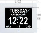TMC 8 Inch Digital Dementia Clock for Seniors, Large Calendar with Day Date & Week Display, 5 Alarms + 3 Medicine Reminders, Plays SD Card Video, Wall Mountable, Detachable Stand (White, SD)
