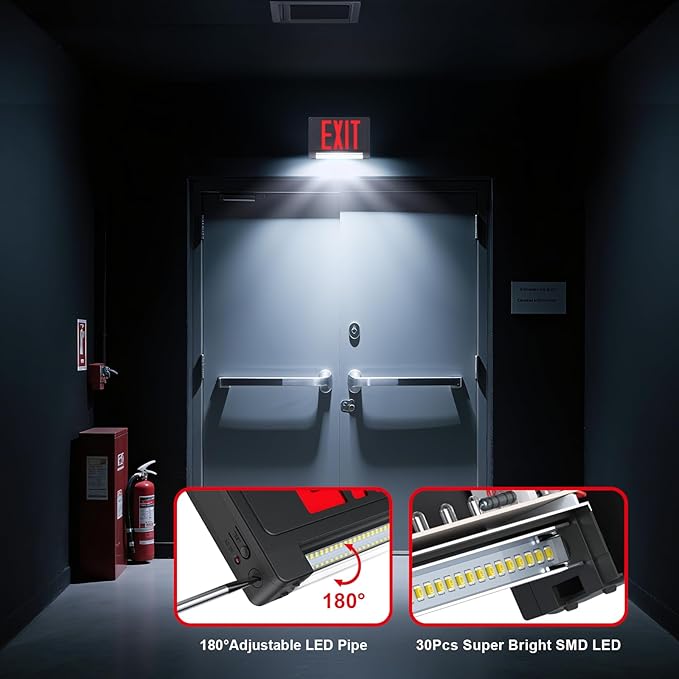 Exit Signs with Emergency Lights Battery Backup, UL Listed Double-sided Exit sign with Adjustable Light Pipe, Hardwired Compact Commercial Lighted Exit Sign, 120/277V Top/Side/Wall Mount (2 Pack) (1 Pack)