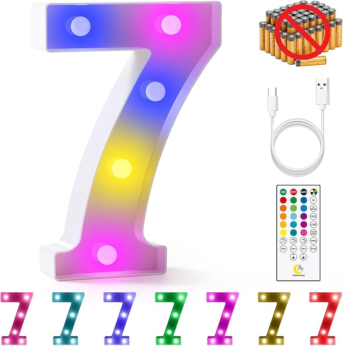 mooncow Rechargeable Light Up Letters,Colorful Marquee Letters with Remote,Gift Wrap Gifts,Bedroom Home Bar Party Decor (7)