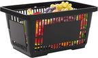 LOYALHEARTDY 12PCS Shopping Baskets with Handles, 21L Plastic Grocery Basket for Retail Store, Supermarket, Grocery Shopping |17" x 12" x 9" Portable Shop Basket (Black)
