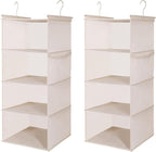 MAX Houser 4 Tier Shelf Hanging Closet Organizer, Closet Hanging Shelf with 2 Sturdy Hooks for Storage,2 Pack, Foldable (Beige)