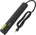 CCCEI Heavy Duty Power Strip Surge Protector 20 Amp, High Amp Industrial Shop Garage Metal Multiple Outlets, 15 FT 12 Gauge 5-15P Extension Cord 6 Outlet 6-20R T-Slot 20a for Appliance. Black.