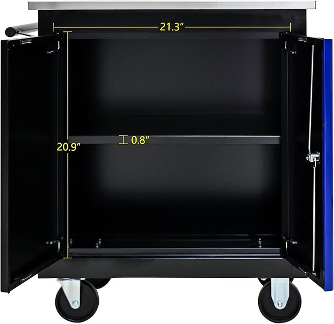 Rolling Tool Chest with 2 Doors and Adjustable Shelves, 25.9" D Movable Lockable Tool Cart Multi-Functional Hardware Storage Cabinet Box Auto Repair Locker