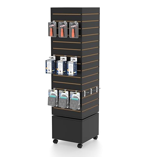 16”W * 16”D * 60”H Black Slatwall Tower - Rotating and Rolling - Slatwall Display Tower - Rotating Spinner Rack for Store Fixtures and Display Retail - Boutique, Home