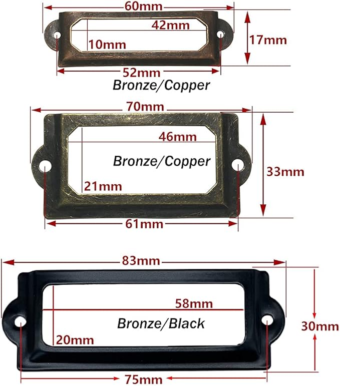 [32 Pack] Antique Copper Office Library File Drawer Cabinet Card Tag Label Holder Metal Frame 70mm x 33mm