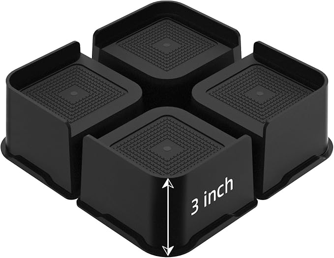 Bed Risers, Oversized Furniture Risers, 3 inch Raise Blocks for Bed Couch Desk Sofa Table Lifts, Furniture Legs Lifters Support up to 6000 Lbs (Black, 4 Pack Set)