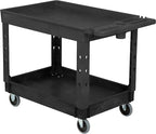Global Industrial Industrial Service & Utility Cart, Plastic 2 Tray Black Shelf, 44” x 25-1/2”, 5" Rubber Casters
