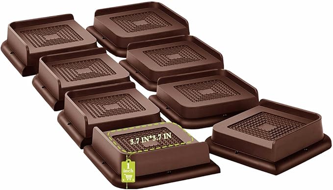 Bed Risers 1 inch, 2 inch, 3 inch, 4 inch, 6 inch, 8 inch Heavy Duty, Oversized Furniture Riser for Couch Sofa Table Chair Leg Frame Dorm, Support up to 6000 Lbs (Chocolat Brown 8 Pack, 1 inch)