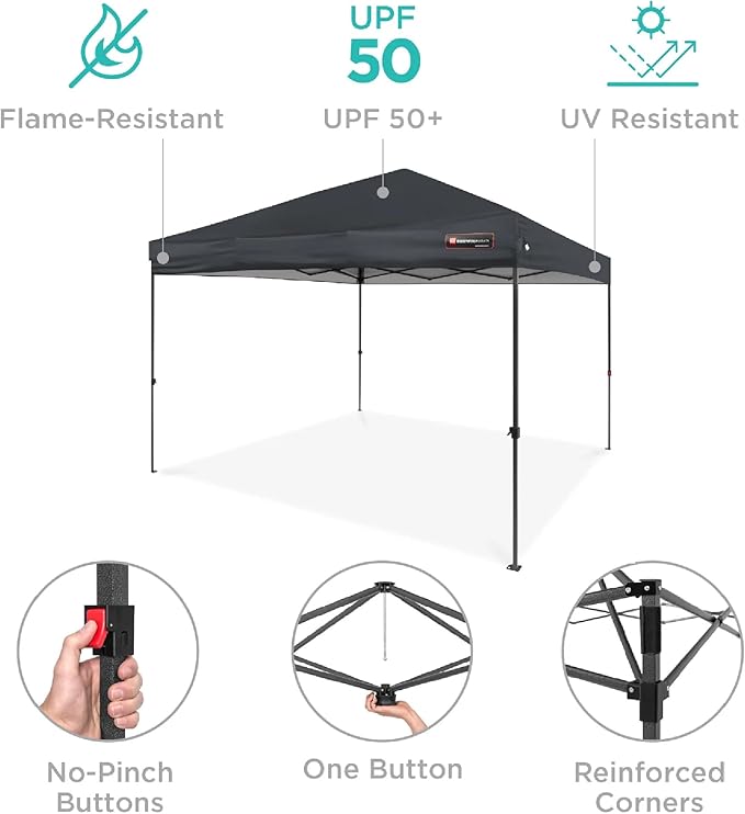 Best Choice Products 10x10ft 1-Person Setup Pop Up Canopy Tent Instant Portable Shelter w/ 1-Button Push, Case, 4 Weight Bags - Gray