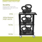 Pearington 3-Tier Compact Multi-Purpose Plastic Utility Cart with Lockable Wheels up to 300LBS, Black