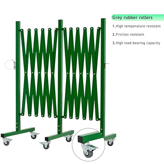 GYMTIME Industrial Expandable Metal Barricade, 16 Feet, Green, Folding Security Gate Safety Barrier with Casters, Flexible Mobile Barrier Gate, Adjustable Traffic Fence