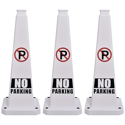 OrangeStar 3-Pack 28" No Parking Cones, Large 4-Sided Traffic Cones with Heavy Rubber Base for Parking Lot Control, Safety, Driveway | Indoor Outdoor Use