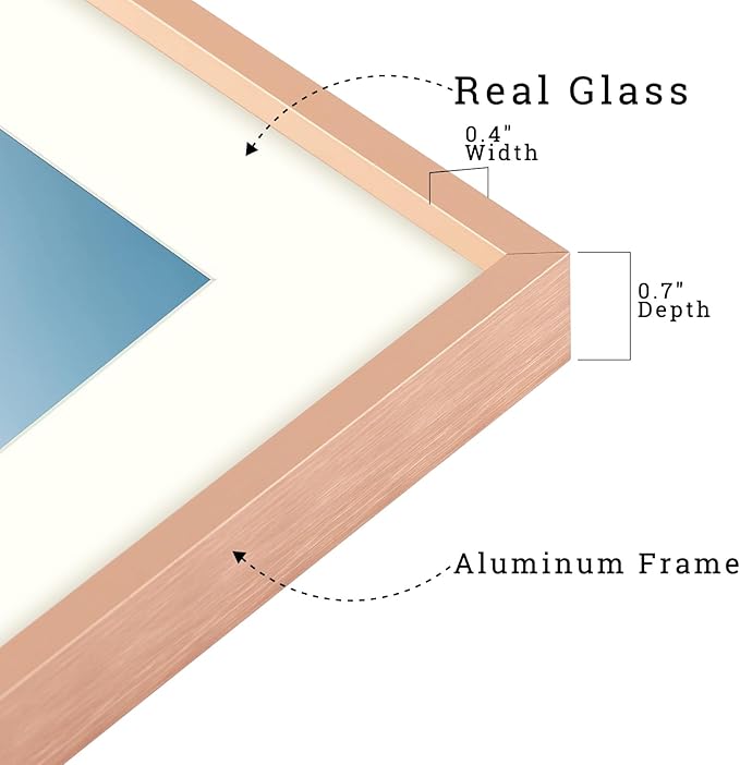 Frametory, 12x16 Metal Picture Frame with Mat for 11x14 Picture & Real Glass, Aluminum Photo Frame Collection (Rose Gold, 2 Pack)