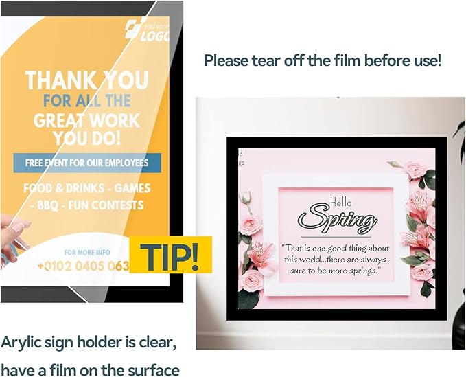 8.5" x 11" Acrylic Sign Holder Wall Mount, Acrylic Wall Sign Holder With Tape,Clear Plexiglass Self-adhesive Plastic Display Frame, Door/Window Sign Holder 12 pack No Drilling