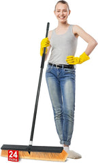 PBHEPJ 24 Inchs Push Broom Outdoor Heavy Duty, Shop Broom with 60" Long Bandle for Cleaning Outdoor or Indoor Tile, Garage, Shop, Deck, Concrete, Wood, Stone, Patio Floor