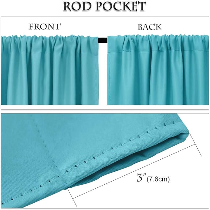 PONY DANCE Light Blocking Curtains - 54 inch Length Window Coverings Room Darkening Rod Pocket Thermal Insulated Curtain Panels for Living Room & Bedroom, 52 x 54 inches, Blue Mist, 2 Pieces