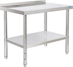 Stainless Steel Table for Prep & Work with Backsplash 24 x 36 Inches NSF Metal Commercial Kitchen Adjustable Under Shelf Worktable for Restaurant Home Outdoor