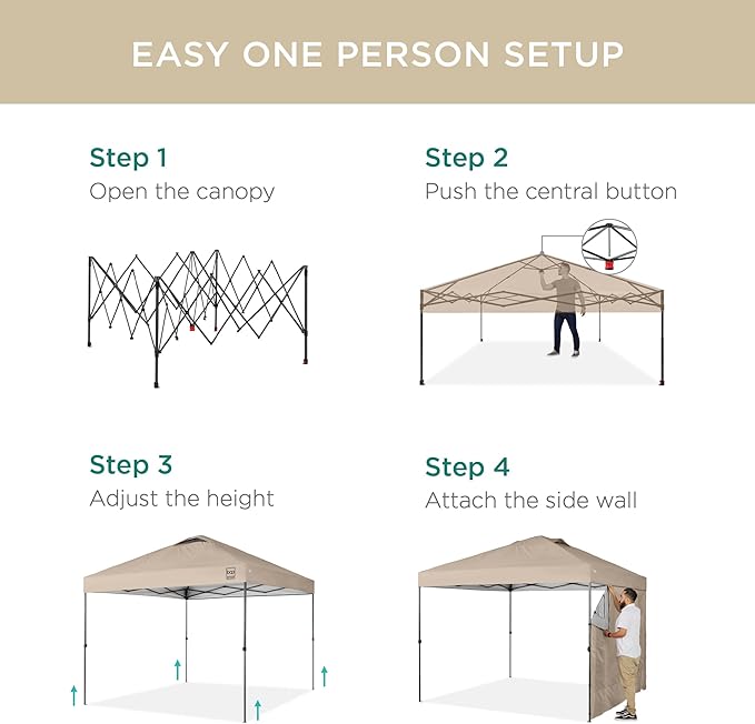 Best Choice Products 10x10ft Easy Pop Up Canopy w/Side Wall, 10 Pockets, Portable Carrying Case, 1-Button Setup, 4 Weight Bags - Sand