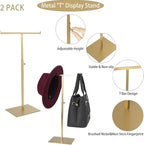 Purse Display Stand Jewelry Towers 2 Packs Stainless Steel Bag Stand Tabletop Adjustable Height Double Hook Hanging Jewelry Stands for Necklaces Organizer Home Store Boutique (Anti-fingerprint)