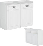 Restaurant Trash Can Cabinet Double 40 Gallon, Wooden Commercial Trash Can with Tray Holder, Large Garbage Cabinet for Restaurant Cafeteria Office, White