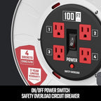 CRAFTSMAN 100 Ft. Contractor Retractable Extension Cord Reel with 4 Outlets & Heavy Duty 12AWG SJTW Cable