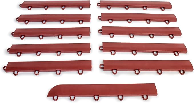 Big Floors Transition Edge Kit, Durable Interlocking Modular Garage Floor Edging, Compatible with RaceDeck, GarageTrac and GarageDeck Products (Brick Red, 11 Pack, Fem)