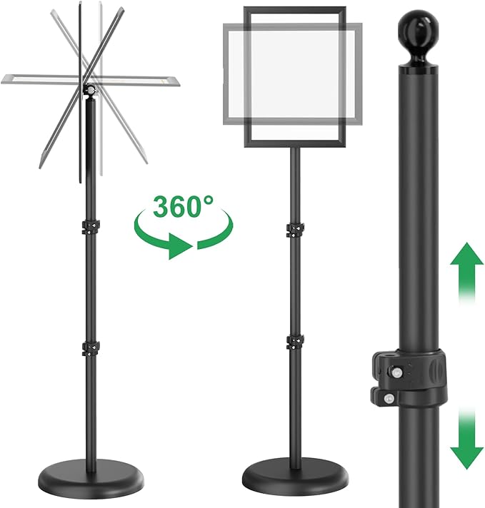 GUOHONG Sign Holder,11x17 inch Telescopic Adjustable Floor Sign Stand - Aluminum Openable Frame, 360° Rotatable, Suitable for Vertical and Horizontal Display - Perfect for Malls, Schools, Restaurants
