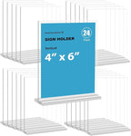 newnewshow 4x6 Inch Clear Acrylic Sign Holder, Display Stand, Plastic Card Holder for Business, Office, Retail (4x6 Inch 24 Pack)