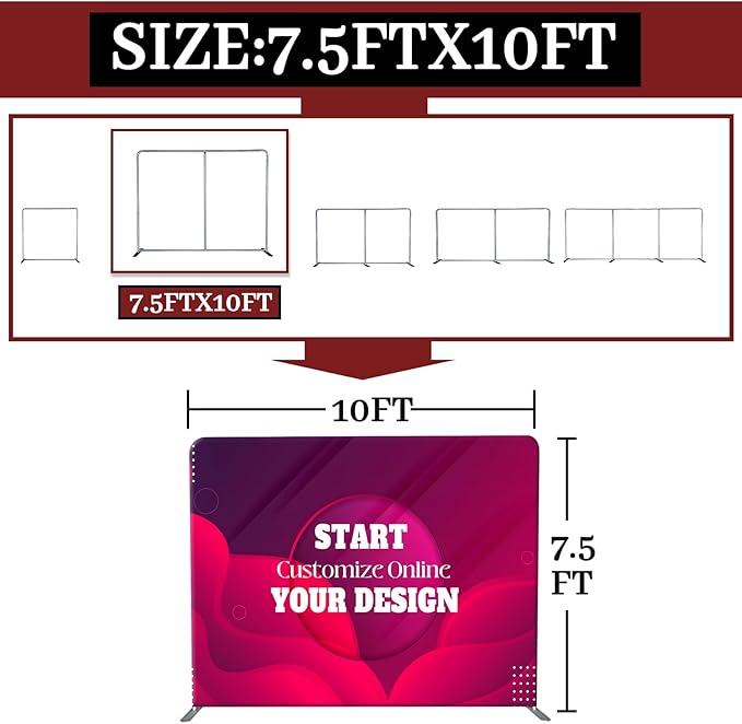 Custom Tension Fabric Display Backdrop Trade Show Backdrop Banner Stand for Weddings, Events, Booth (Double Sided Print 7.5x10 Ft)