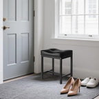 Saddle Seat Vanity Stool, Makeup Stool Chair with Metal Leg, U-Shaped Faux Leather Ottoman Foot Rest, Small Square Chairs Under Desk for Vanity, Living Room, Bedroom, Modern Makeup Bench Black