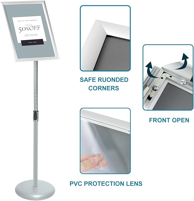 Sign Stands Aluminum Guide Signage Guide Vertical Advertising Billboard Welcome Poster Licensing Display Heavy Duty Pedestal Stand Sign Holder (Silver)