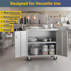 21" x 33" Commercial NSF Stainless Steel Utility Cart - 3 Shelf Enclosed Base with Locking Doors, Heavy-Duty Service Cart on Wheels for Kitchens and Catering