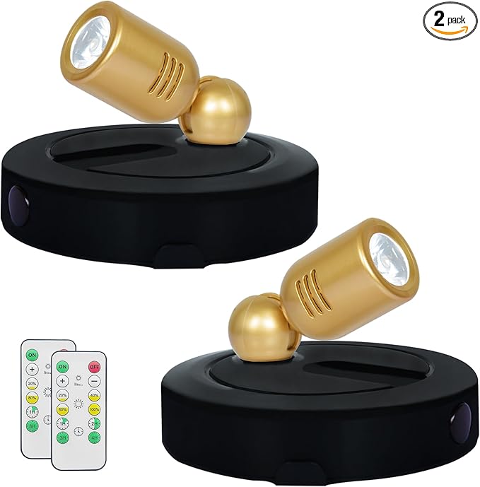 LED Spotlight, Battery Powered Spot Lights with Remote, Tree Up Lights Indoor, Dimmable Plants Spotlights, Picture Light for Wall Art Display Dartboard Painting Artwork Accent-2Pack