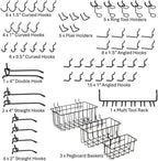 Heavy Duty Black Pegboard Hooks and Baskets for Hanging Tools, 60 Pieces 1/4'' Peg Board Accessories Peg Hooks and Bins, Peg Board Attachments for Organizing Tools Garage Kitchen Bathroom Craft Room